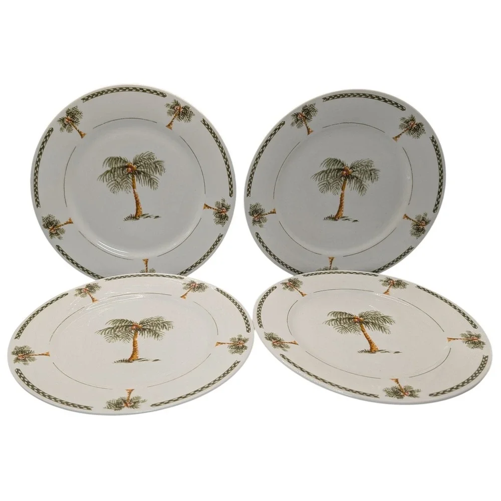 Gibson Dessert Salad Plate‎ Palm Tree Bahama Bay Tropical Vintage Set of Four
